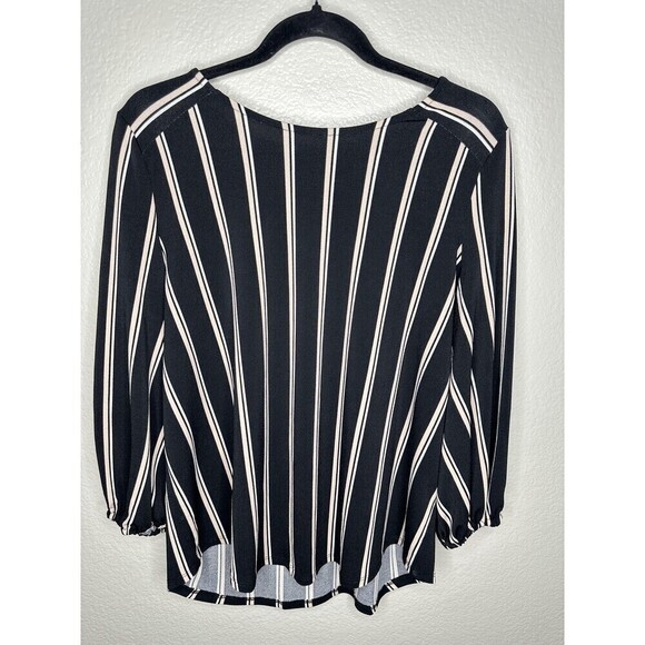 Adrianna Papell Tops - Adrianna Papell Blouse Womens Large Black White Stripe 3/4 Sleeve Elastic Cuffs